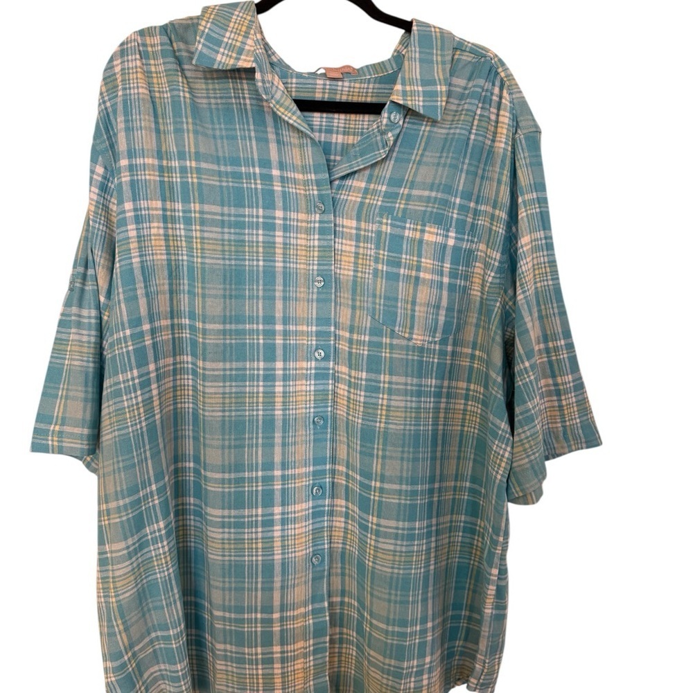 Woman Within Red - Blue Plaid Casual Shirt Set Of 2 Bundle - Picture 3 of 8